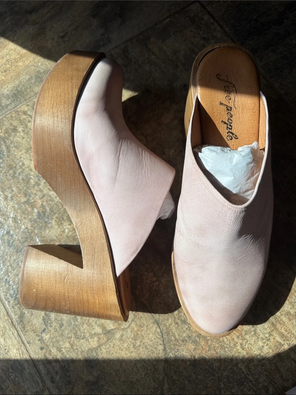 Free People Pale Blush Leather Slip-On Clogs